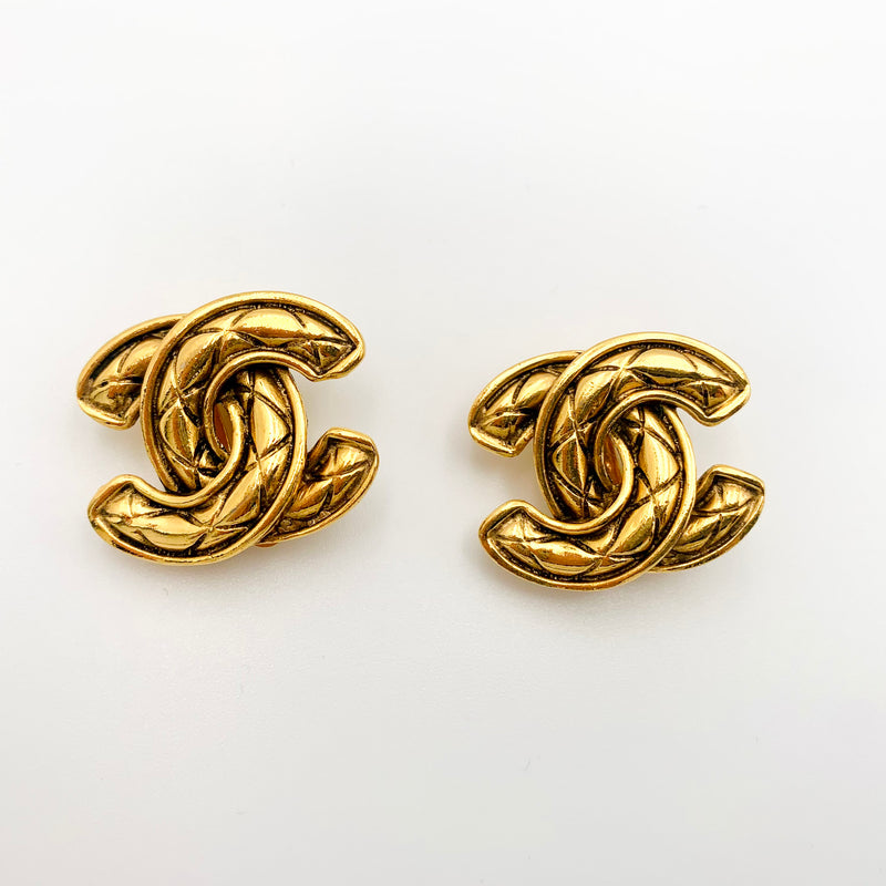 Vintage Chanel Iconic Quilted Earrings Large