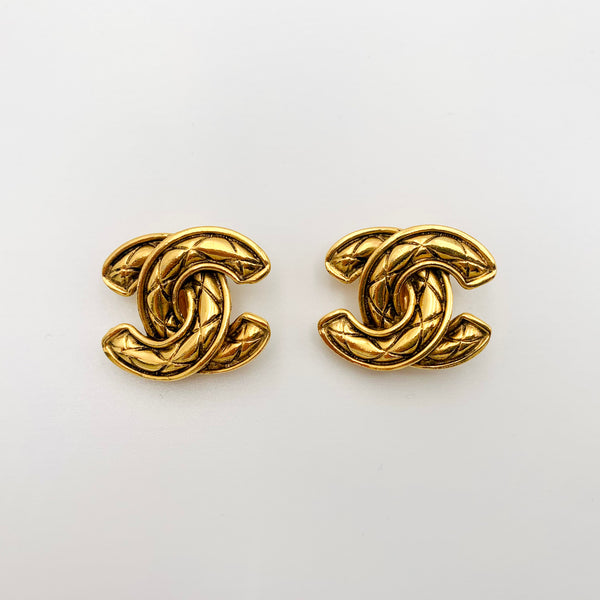 Vintage Chanel Iconic Quilted Earrings Large
