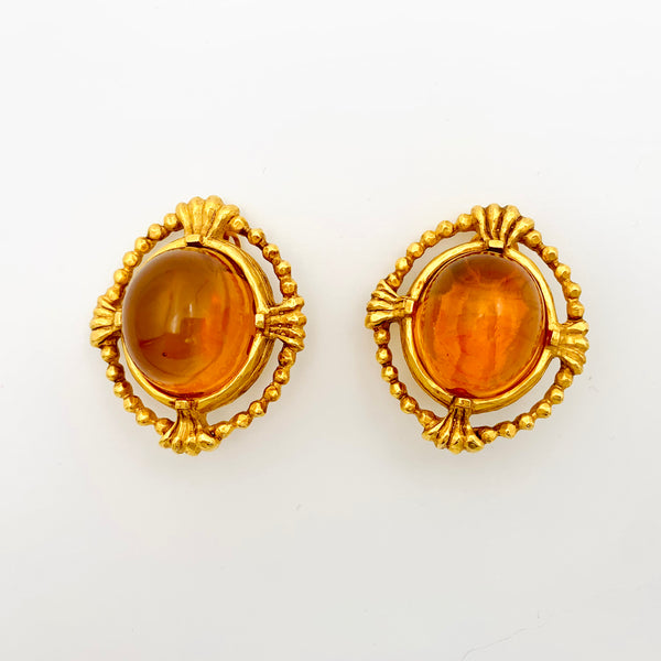 Karl Lagerfeld Orange Cabochon Clip on Earrings
