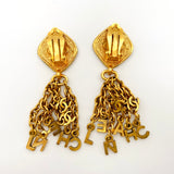 Vintage Chanel Tassel Fringe with Chanel Letters Clip on Earrings