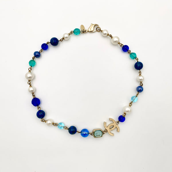 2007 Chanel Beaded Blue Glass & Faux Pearl Necklace