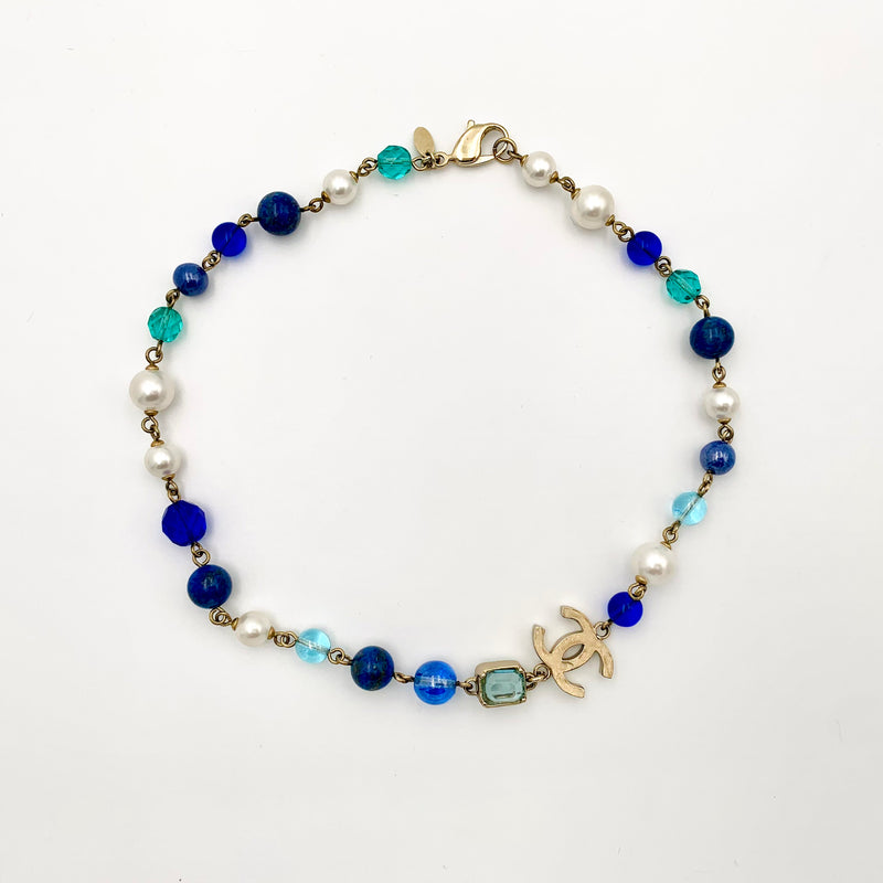 2007 Chanel Beaded Blue Glass & Faux Pearl Necklace