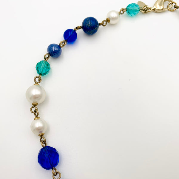 2007 Chanel Beaded Blue Glass & Faux Pearl Necklace